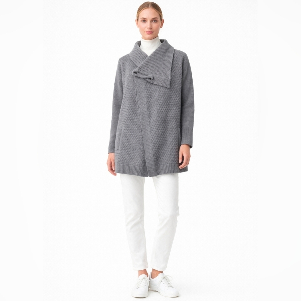 Margaret O’Leary Knit Shawl Collar Pin Cardigan Olive Green Soft wool-blend, M/L